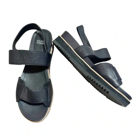 Shoes - NWOT Eileen Fisher• Black Velcro Strap Sandals Size 9